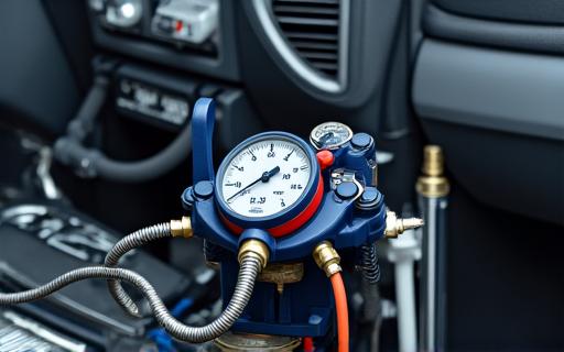 Gerät für den Klimaservice am Fahrzeug angeschlossen